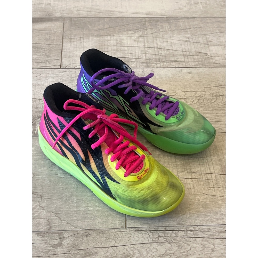 Puma MB.02 Rick and Morty LaMelo Ball Basketball Shoes Neon Mismatched 377411-02